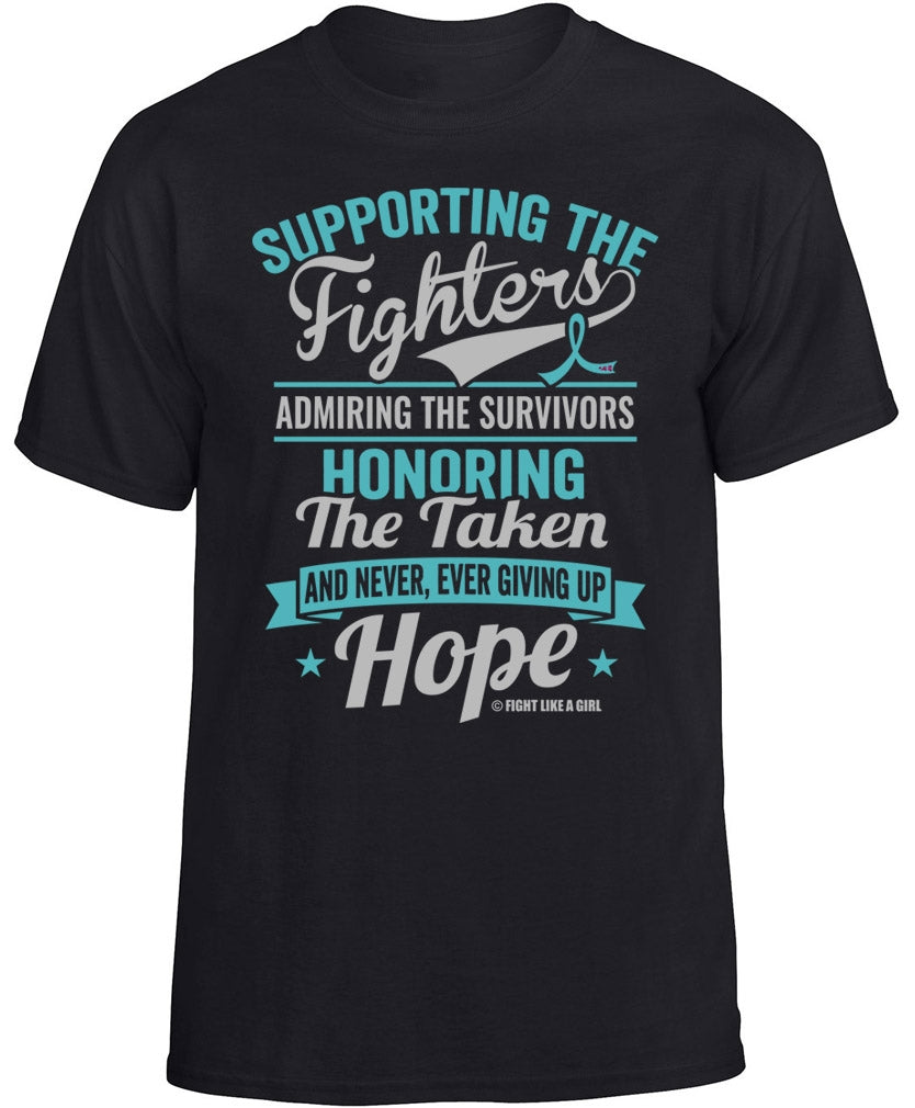 "Supporting Admiring Honoring" Unisex T-Shirt - Black w/ Teal