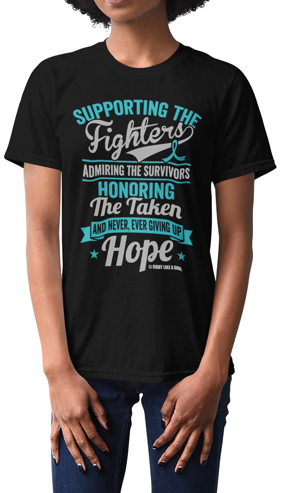 "Supporting Admiring Honoring" Unisex T-Shirt - Black w/ Teal