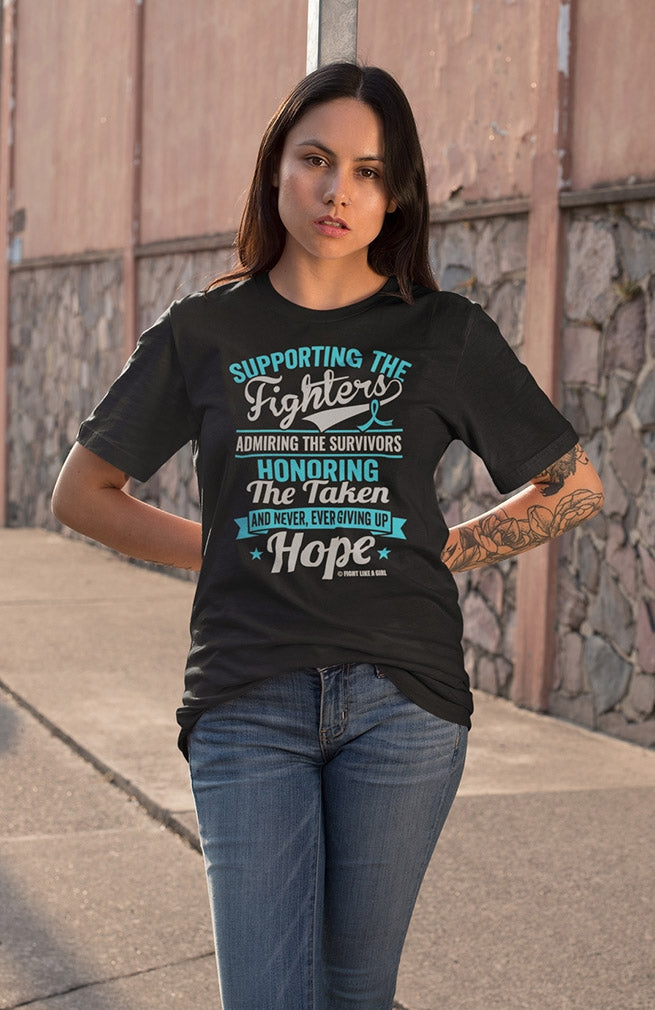 "Supporting Admiring Honoring" Unisex T-Shirt - Black w/ Teal