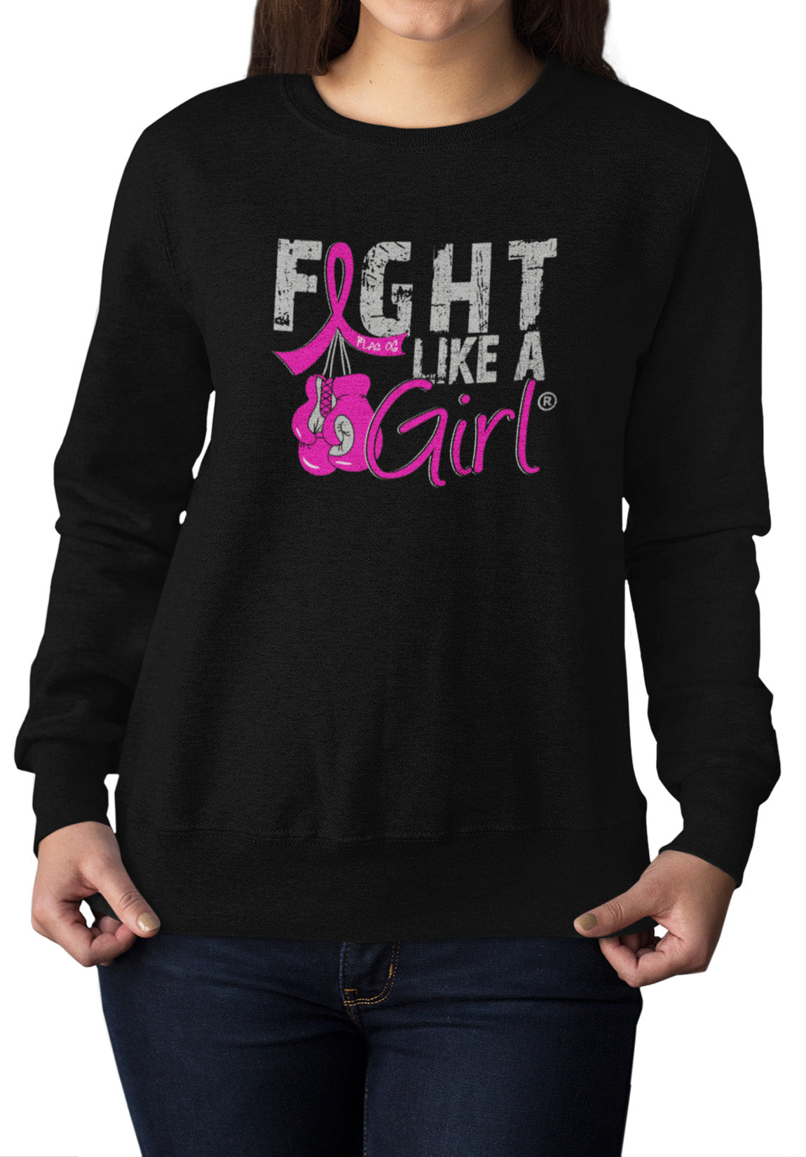 Fight Like a Girl Knockout Unisex Sweatshirt - Black w/ Pink