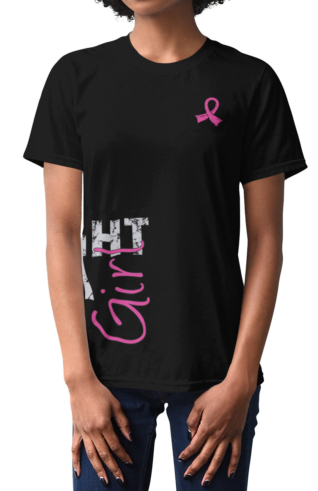 Fight Like a Girl Side Wrap Unisex T-Shirt - Black w/ Pink
