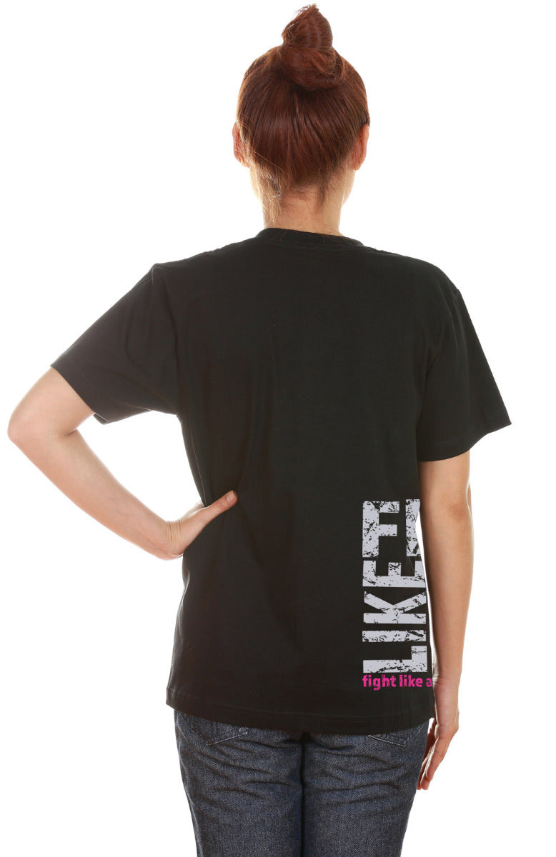 Fight Like a Girl Side Wrap Unisex T-Shirt - Black w/ Pink
