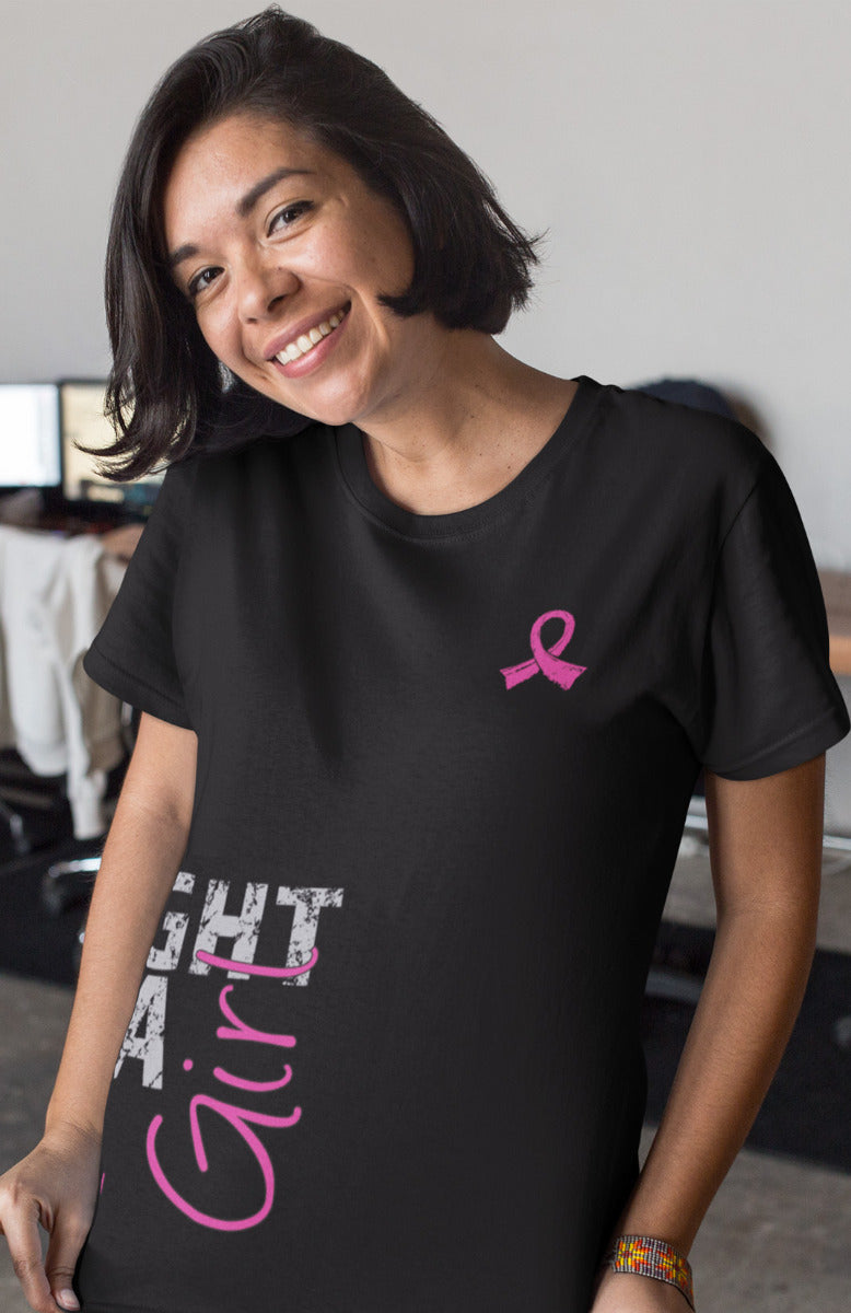 Fight Like a Girl Side Wrap Unisex T-Shirt - Black w/ Pink