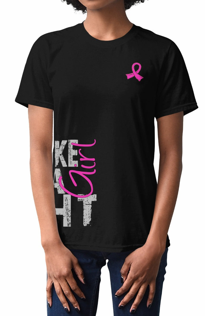 Fight Like a Girl Side Wrap v1 Unisex T-Shirt - Black w/ Pink