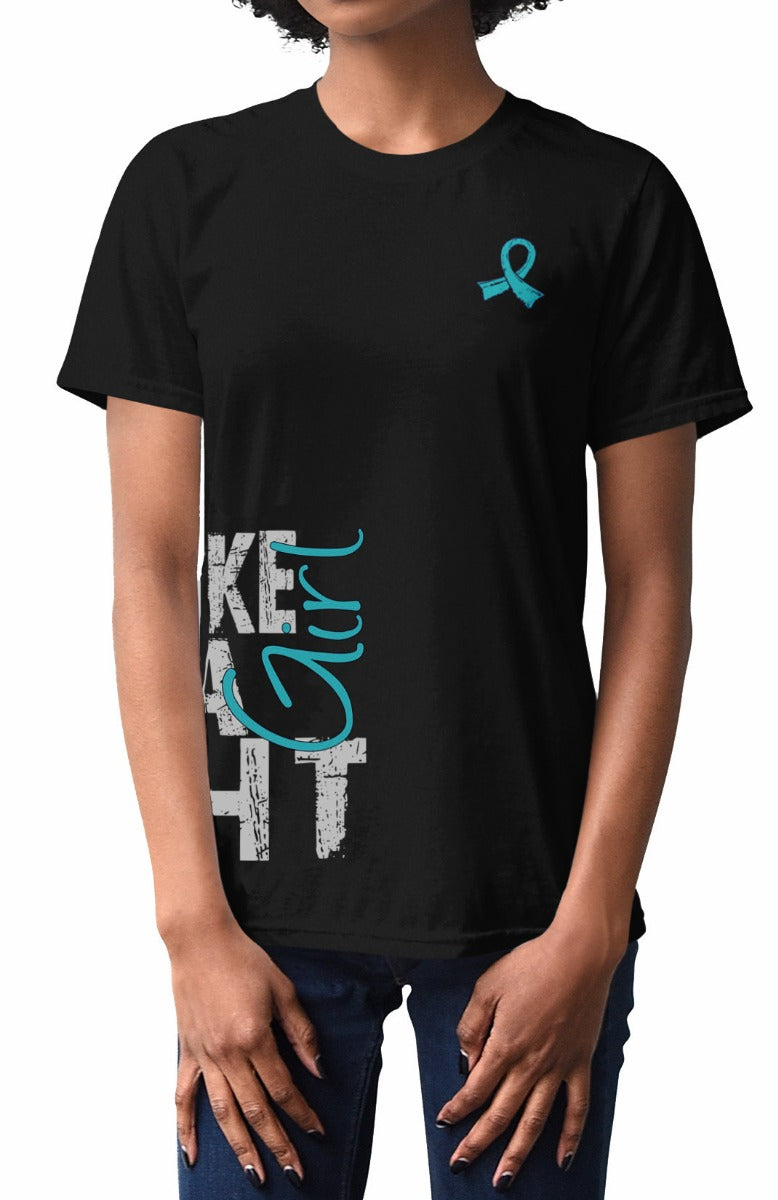 Fight Like a Girl Side Wrap v1 Unisex T-Shirt - Black w/ Teal