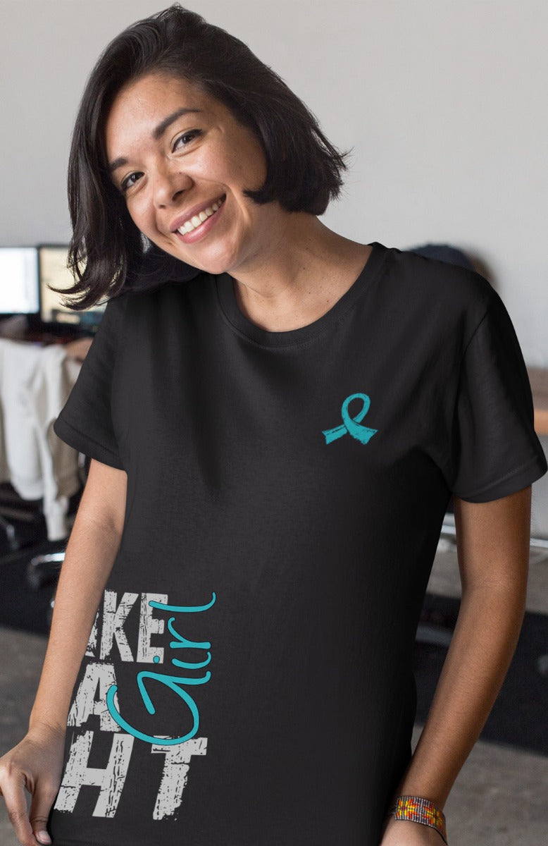 Fight Like a Girl Side Wrap v1 Unisex T-Shirt - Black w/ Teal