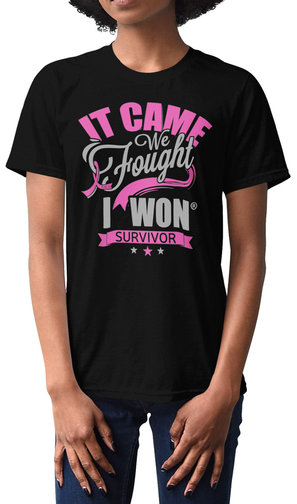 It Came. We Fought. I Won. Unisex T-Shirt - Black w/ Pink