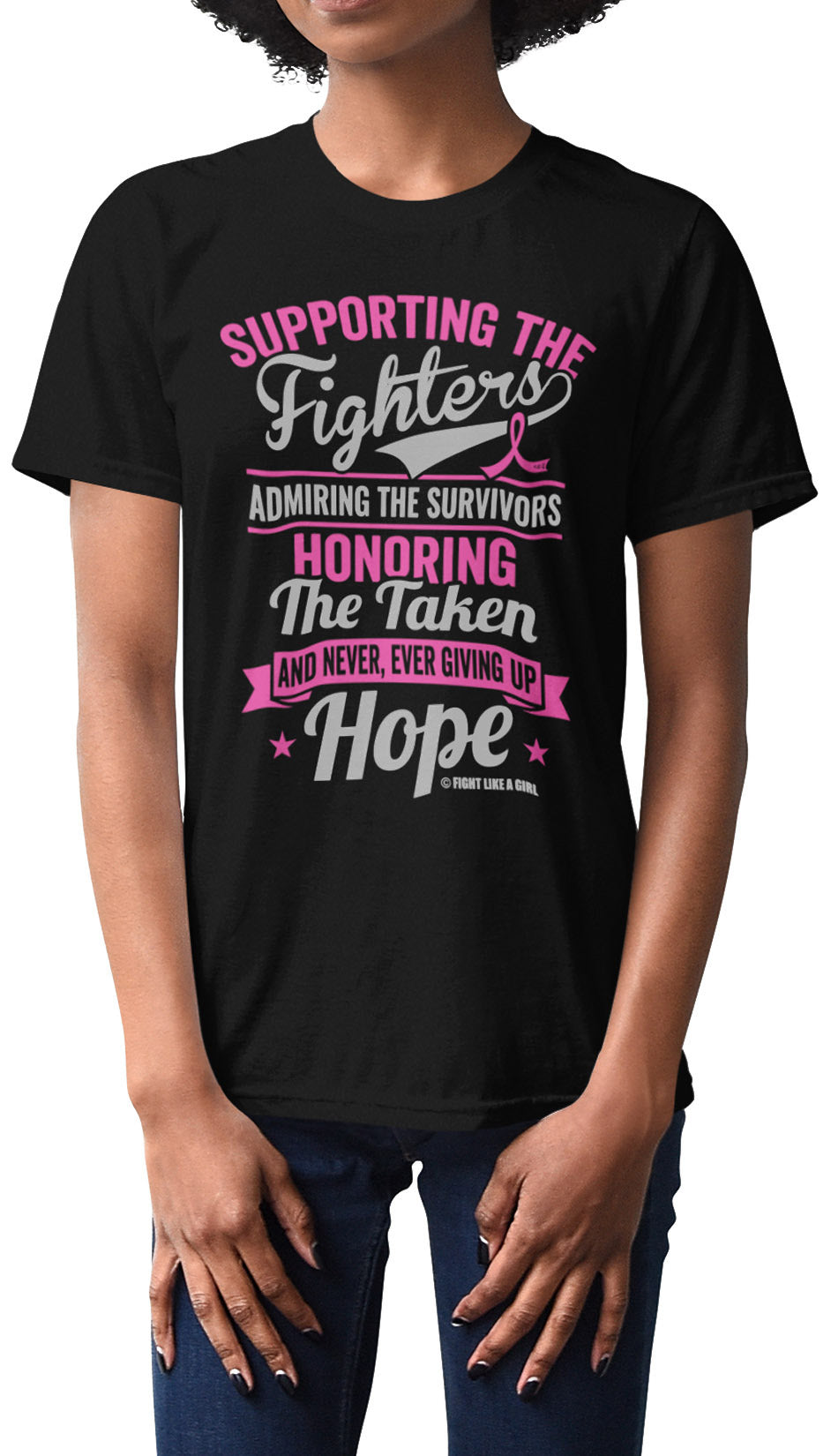 Supporting, Admiring, Honoring Unisex T-Shirt - Black w/ Pink
