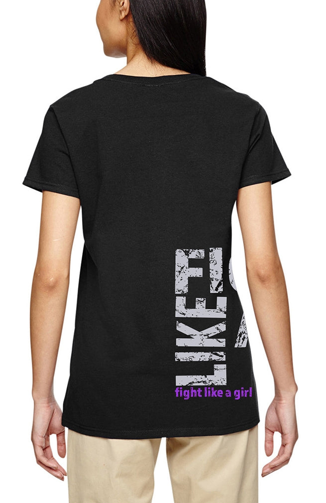 "Fight Like a Girl Side Wrap" Ladies V-Neck T-Shirt - Black w/ Purple
