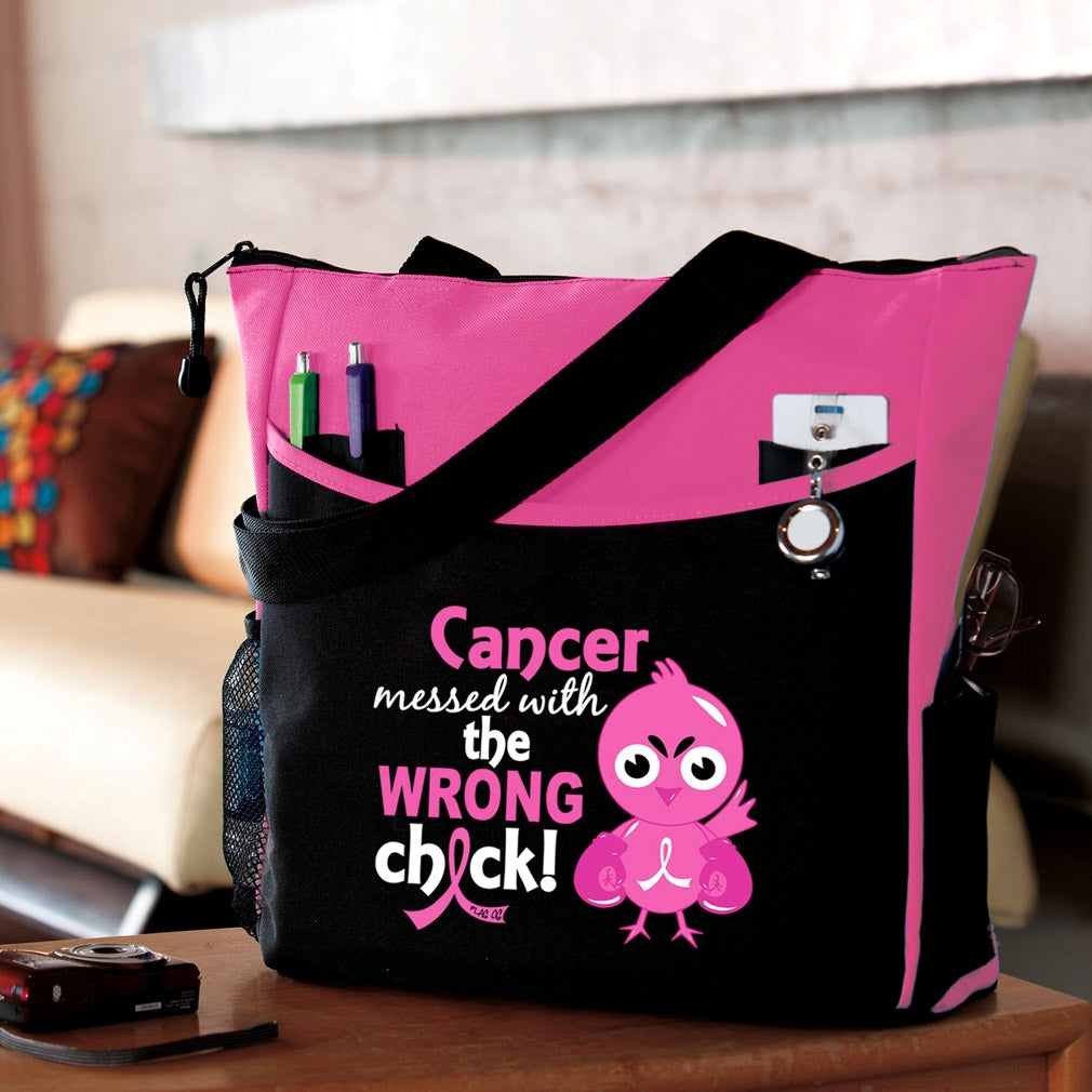 "Messed With The Wrong Chick" Dakota Tote Bag - Hot Pink