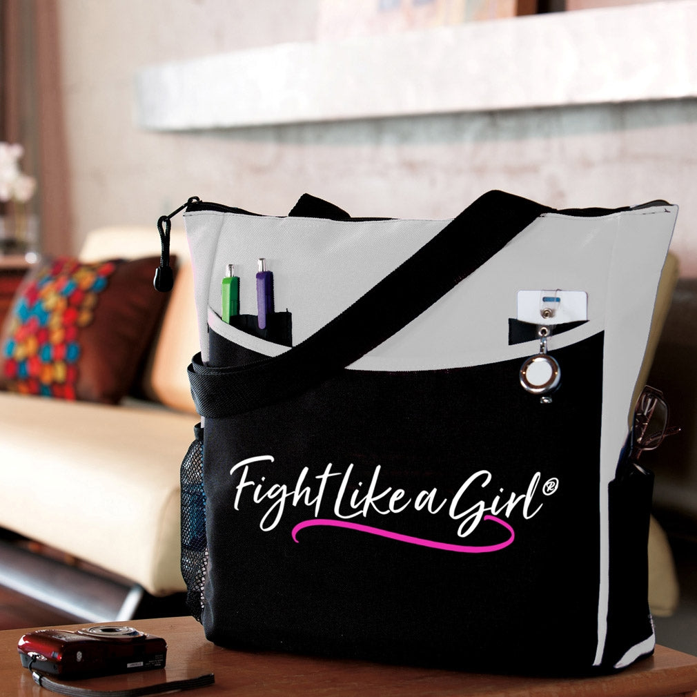 "Fight Like a Girl Script" Dakota Tote Bag - White