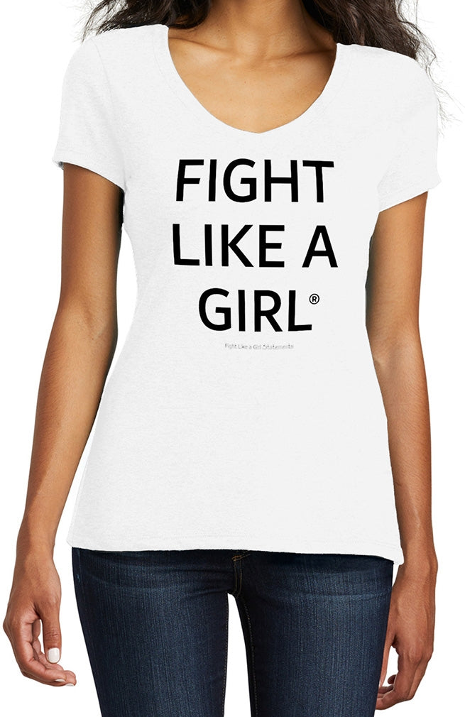 "Fight Like a Girl Statements" Ladies' V-Neck T-Shirt - White Frost