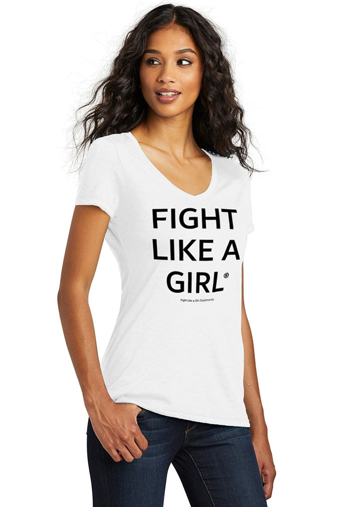 "Fight Like a Girl Statements" Ladies' V-Neck T-Shirt - White Frost