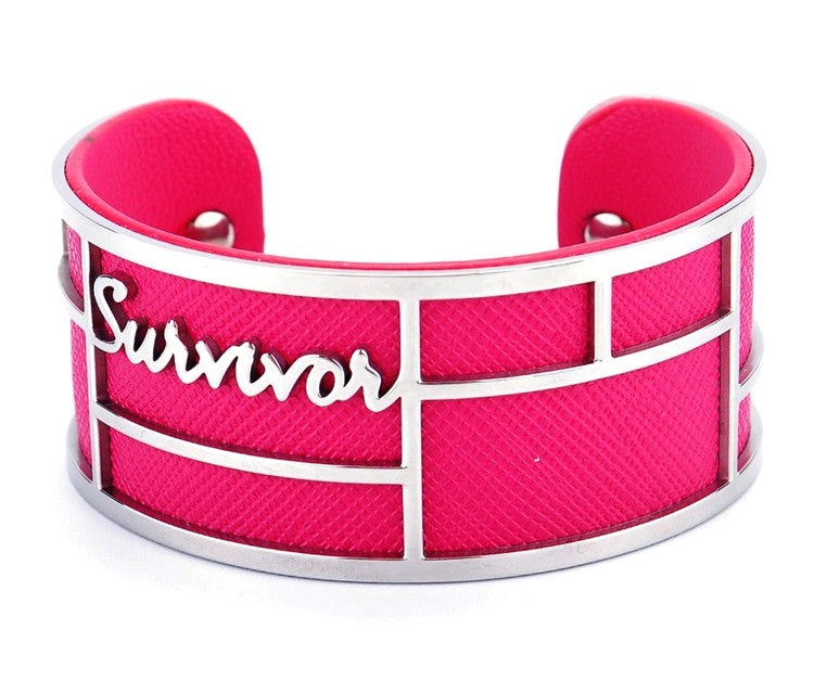 Survivor Wide Cuff Bracelet - Hot Pink