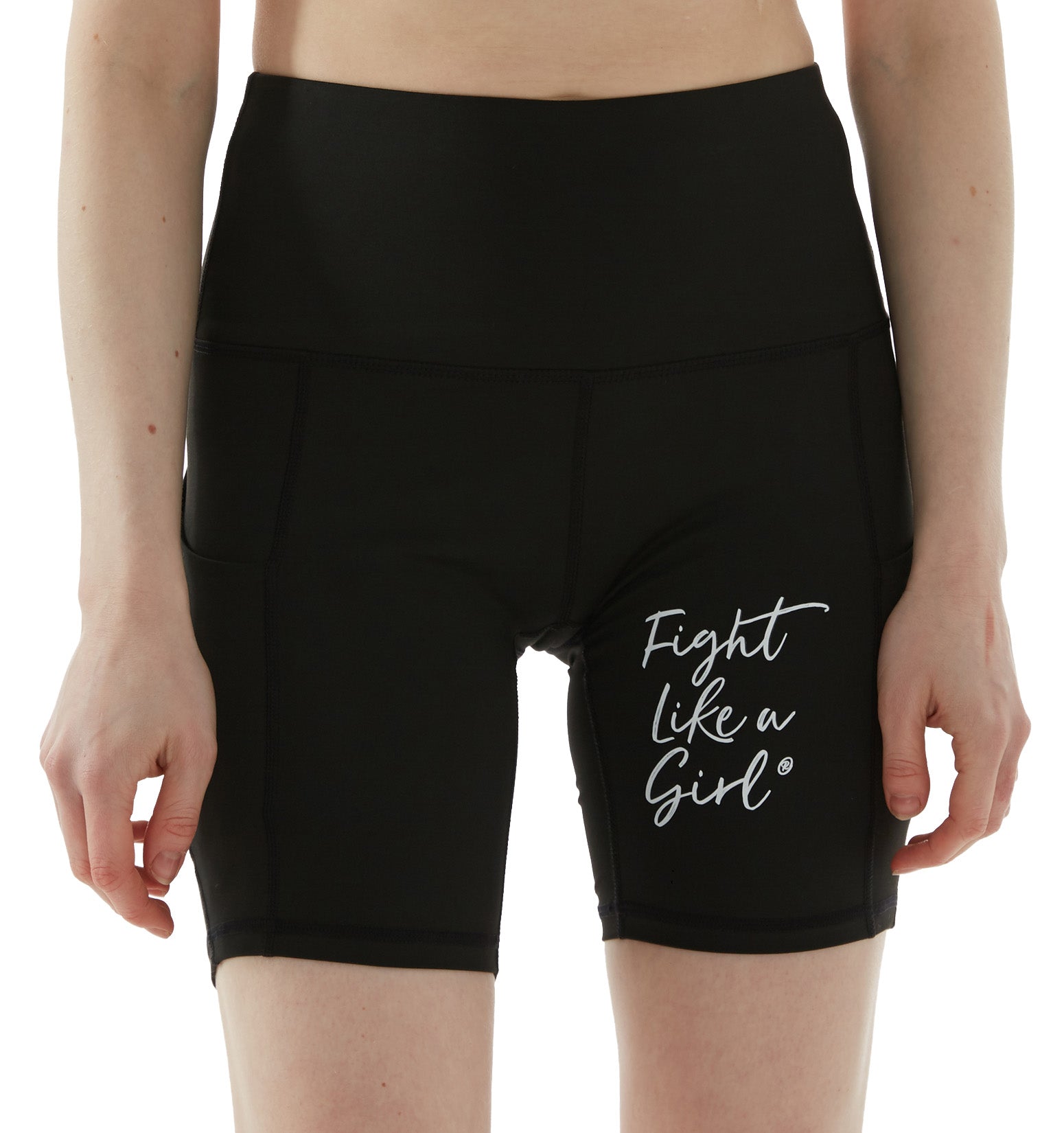 Fight Like a Girl Script Women's Biker Shorts with Pockets - Black