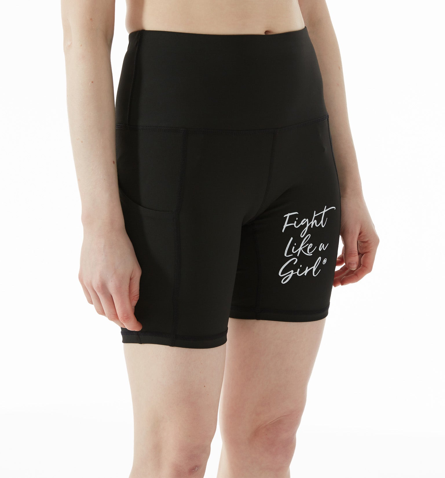 Fight Like a Girl Script Women's Biker Shorts with Pockets - Black