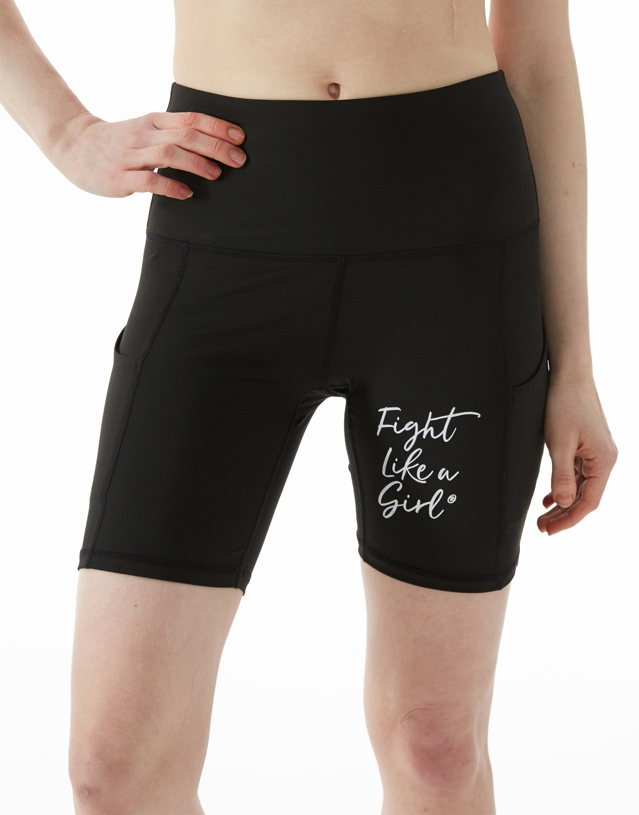 Fight Like a Girl Script Women's Biker Shorts with Pockets - Black