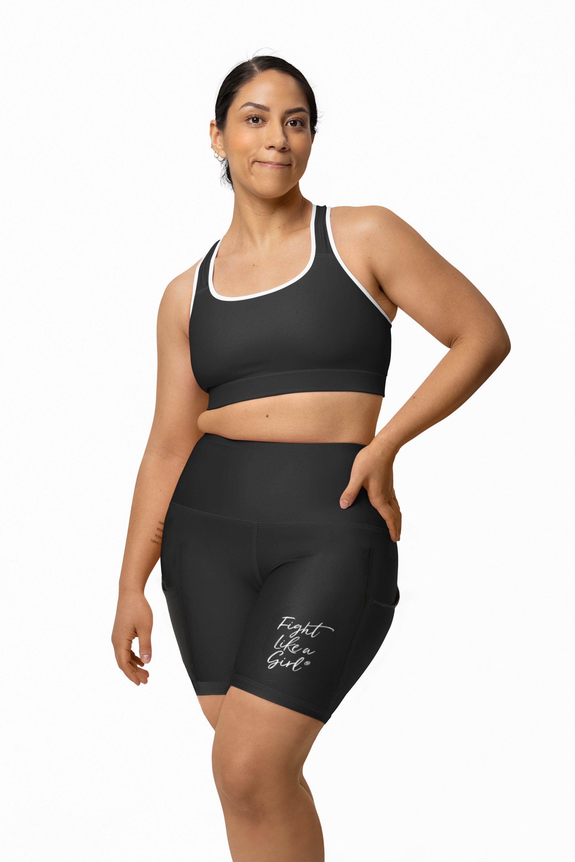 Fight Like a Girl Script Women's Biker Shorts with Pockets - Black