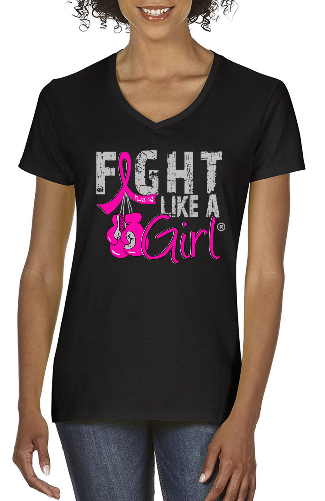 Fight Like a Girl Knockout Women's Fitted V-Neck T-Shirt - Black w/ Pink