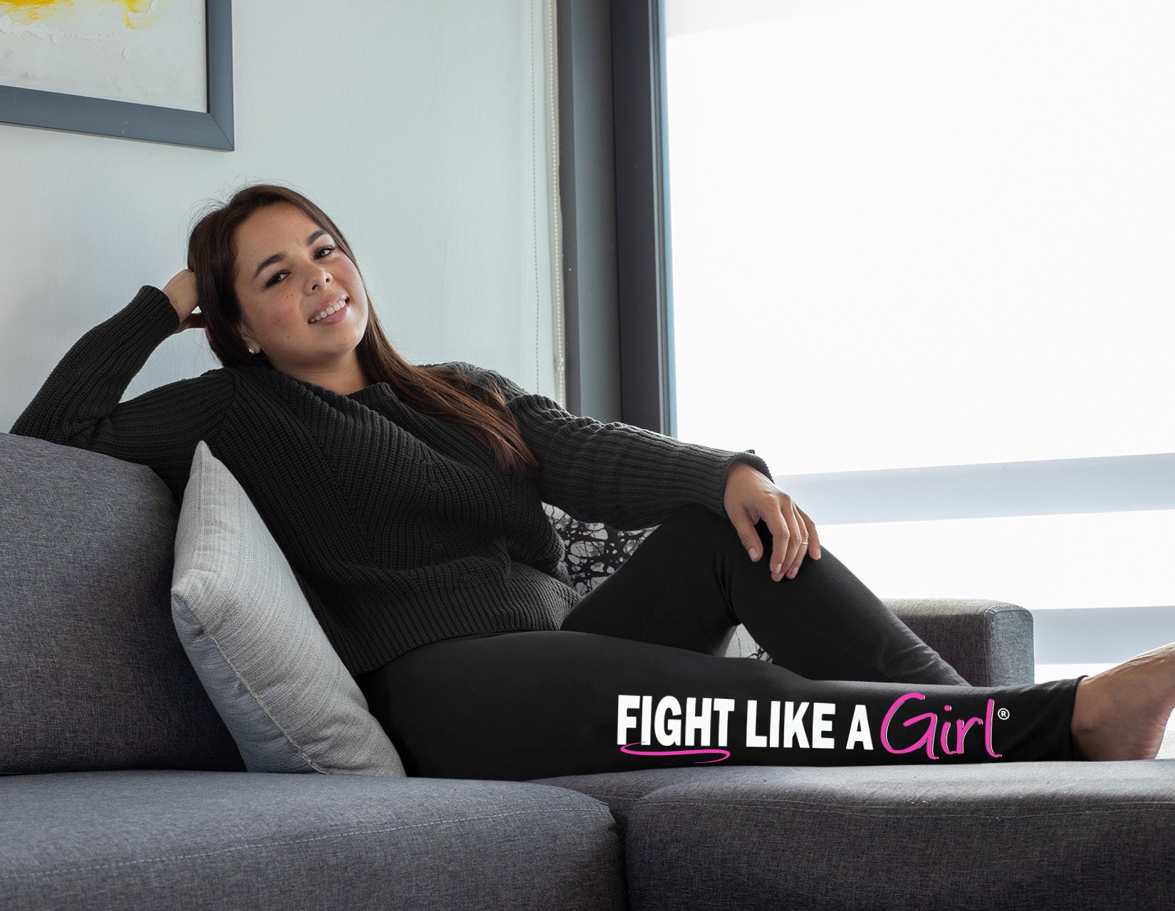 Fight Like a Girl Hybrid Women's Leggings - Black w/ Hot Pink