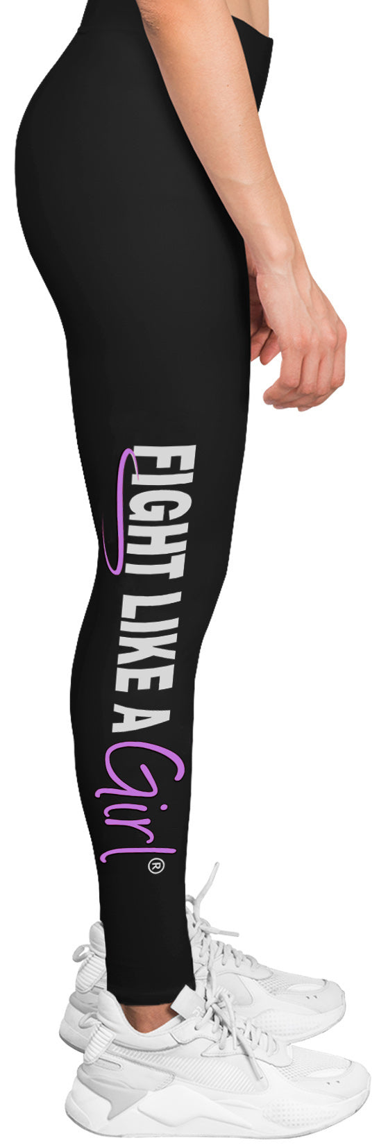 Fight Like a Girl Hybrid Women's Leggings - Black w/ Light Purple