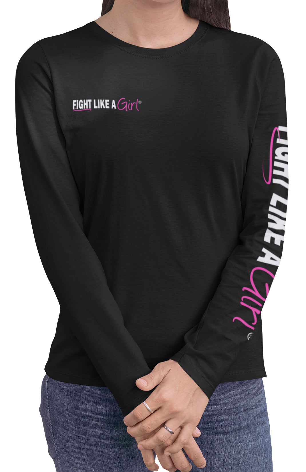 Fight Like a Girl Hybrid Women's Long Sleeve T-Shirt - Black w/ Pink