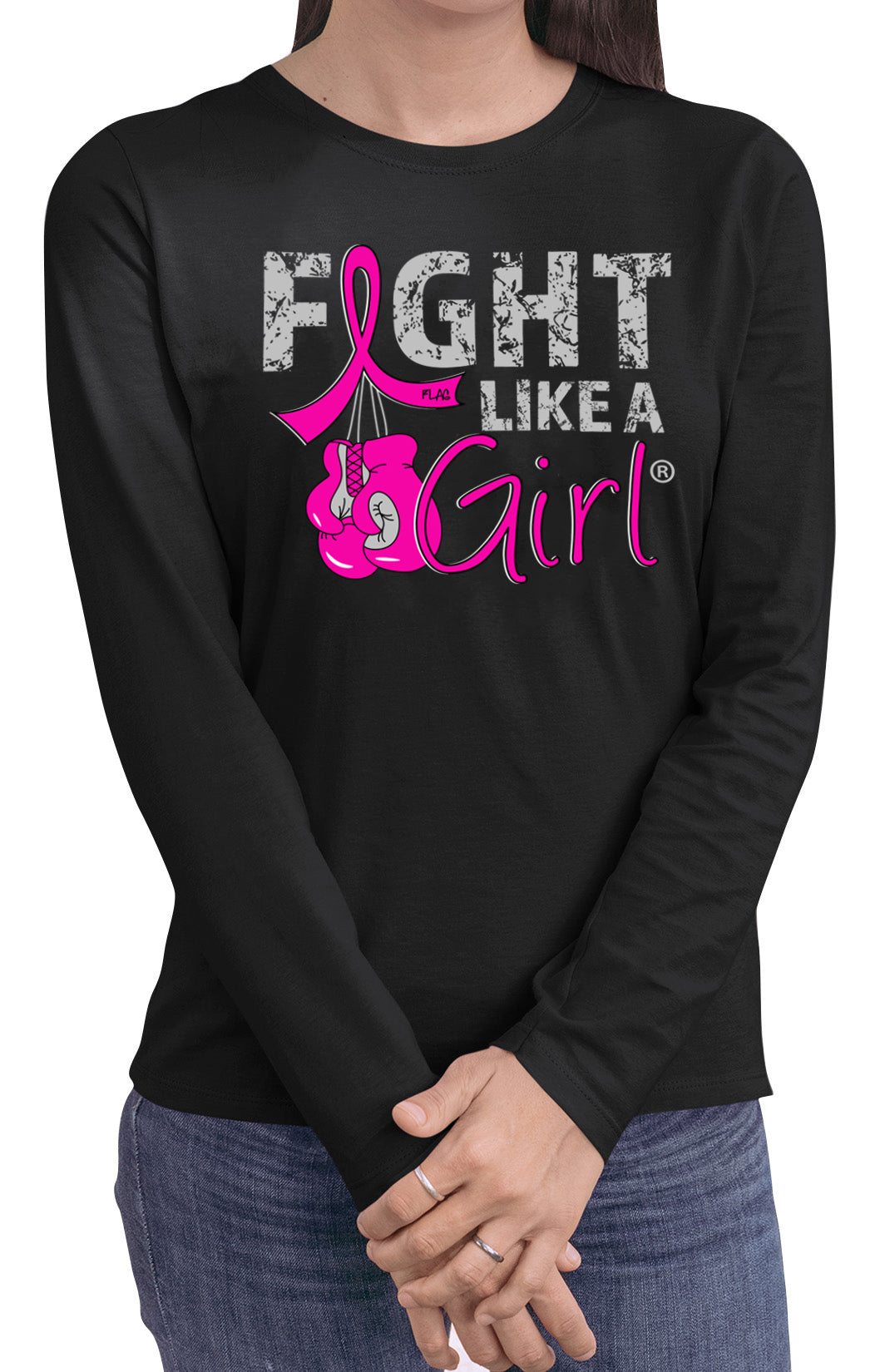 Fight Like a Girl Knockout Women's Long Sleeve T-Shirt - Black w/ Pink