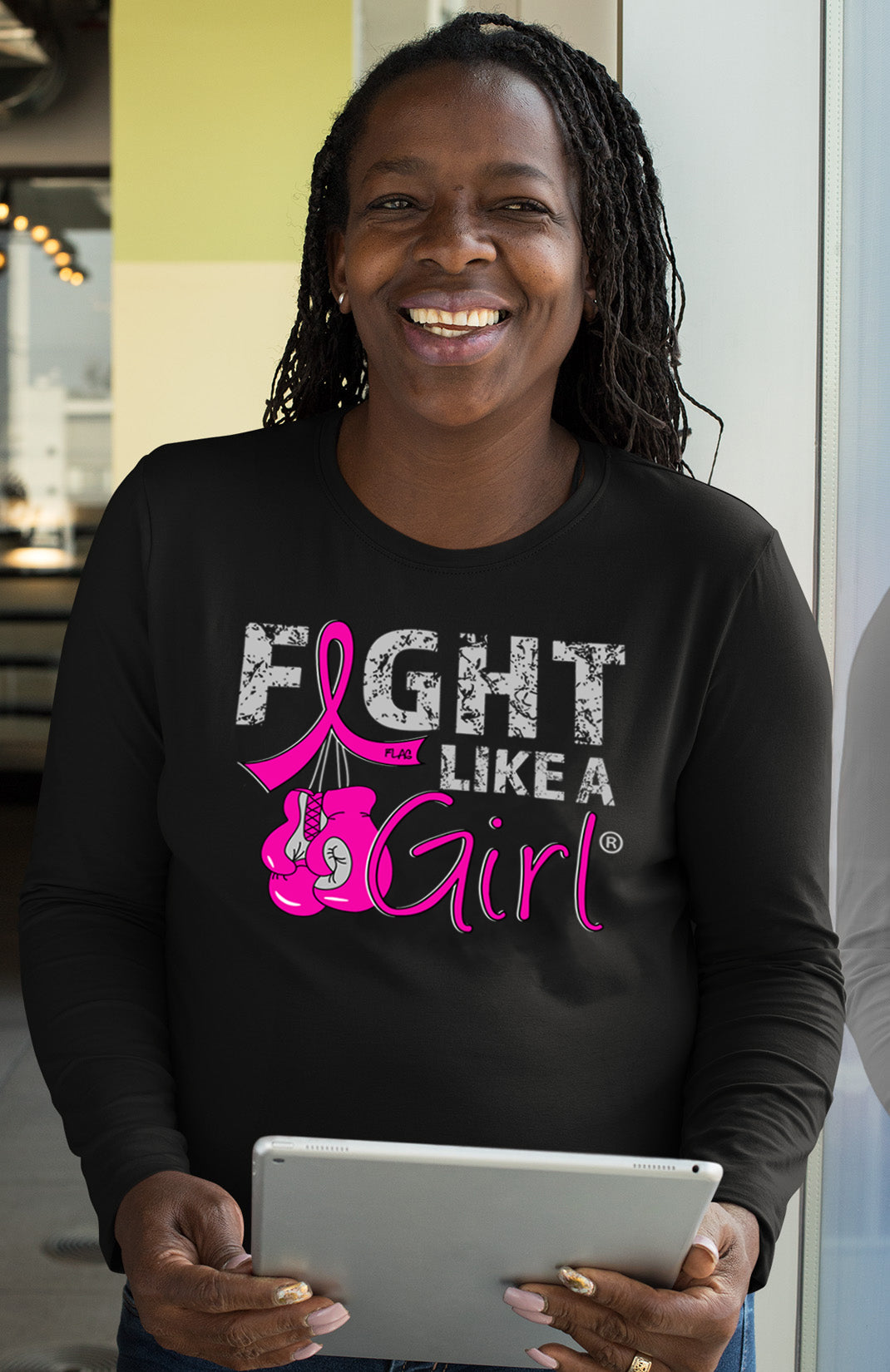 Fight Like a Girl Knockout Women's Long Sleeve T-Shirt - Black w/ Pink