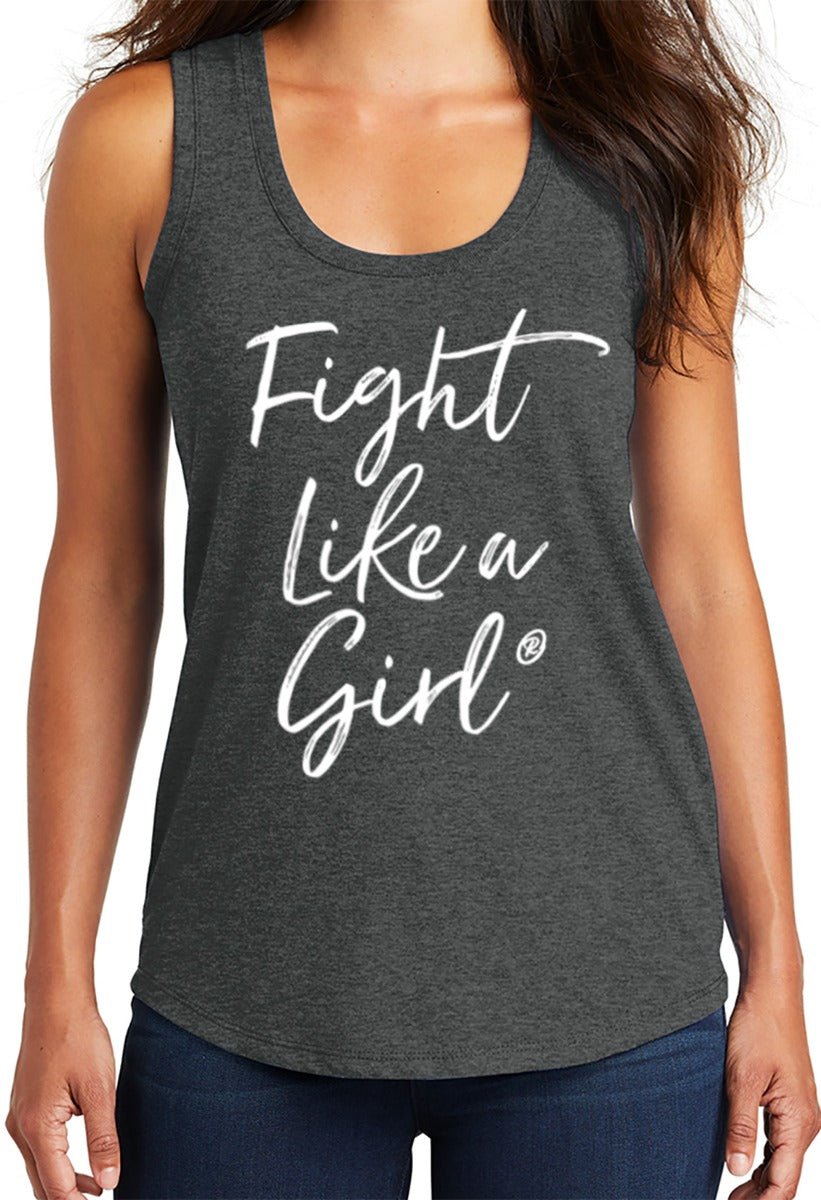 Fight Like a Girl Script Women's Racerback Tank Top - Black Frost