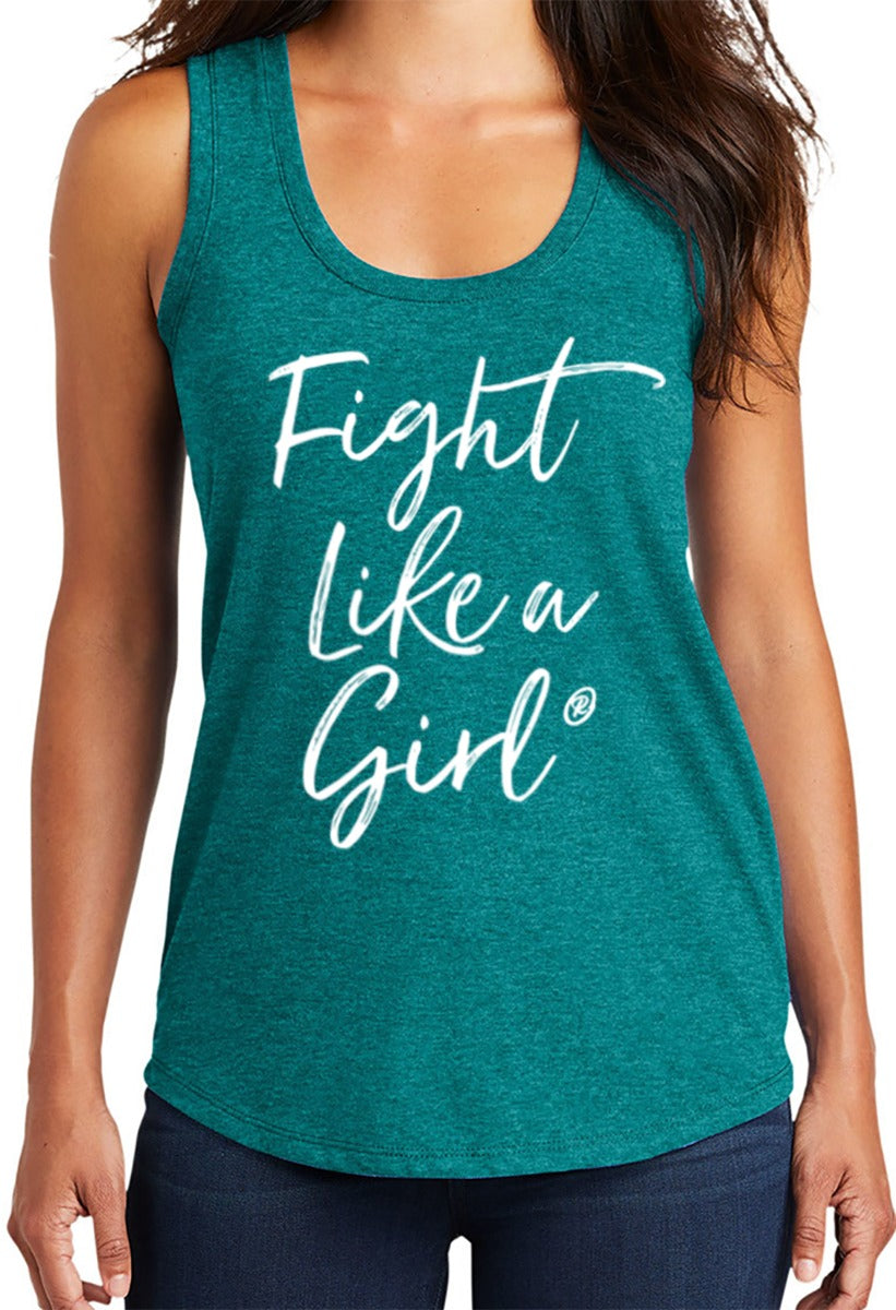Fight Like a Girl Script Women's Racerback Tank Top - Teal Frost