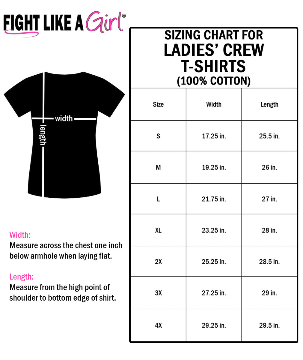 Fight Like a Girl size chart for women's t-shirts.