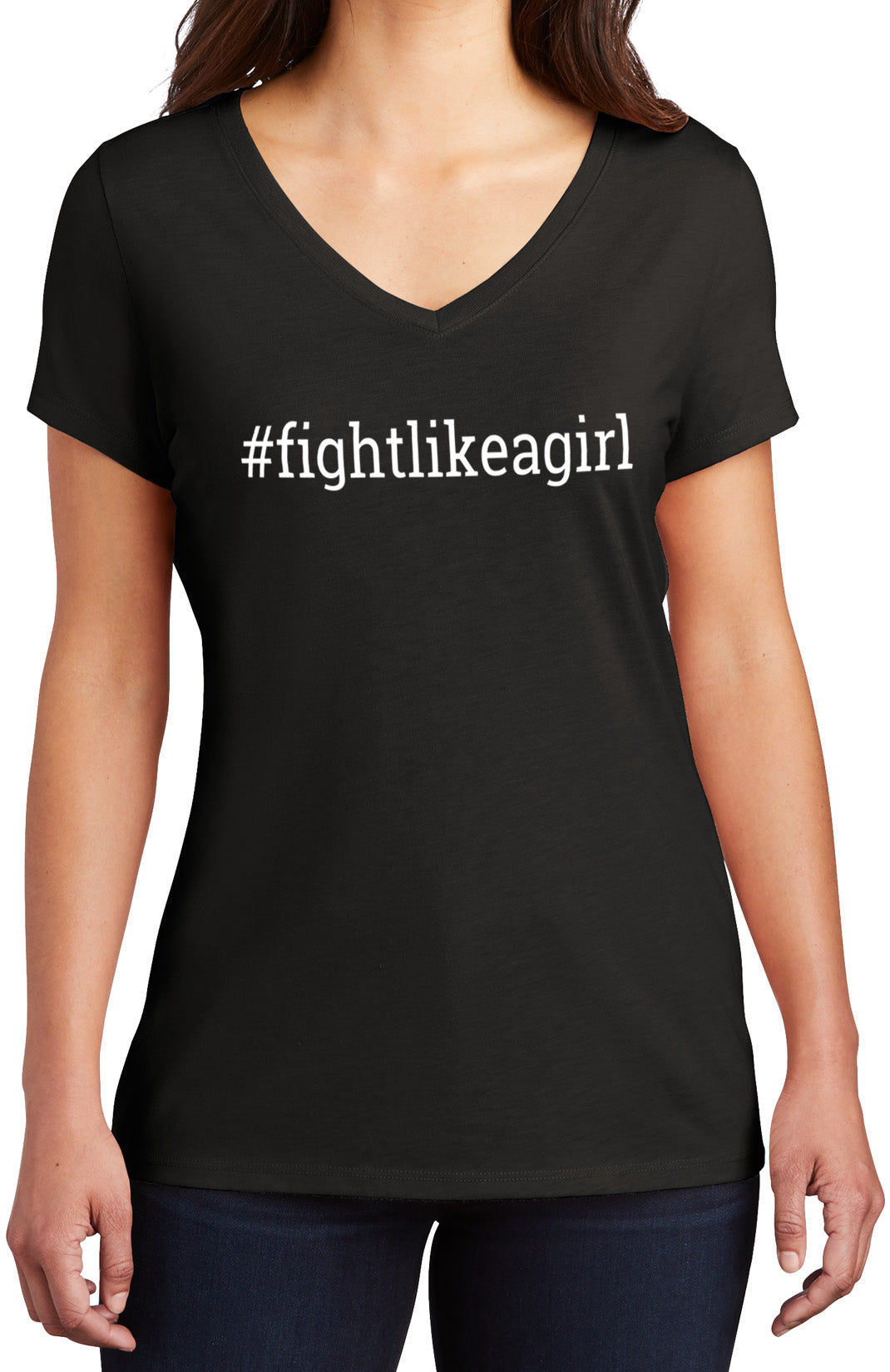 Fight Like a Girl Hashtag Women's Tri-Blend V-Neck T-Shirt - Black