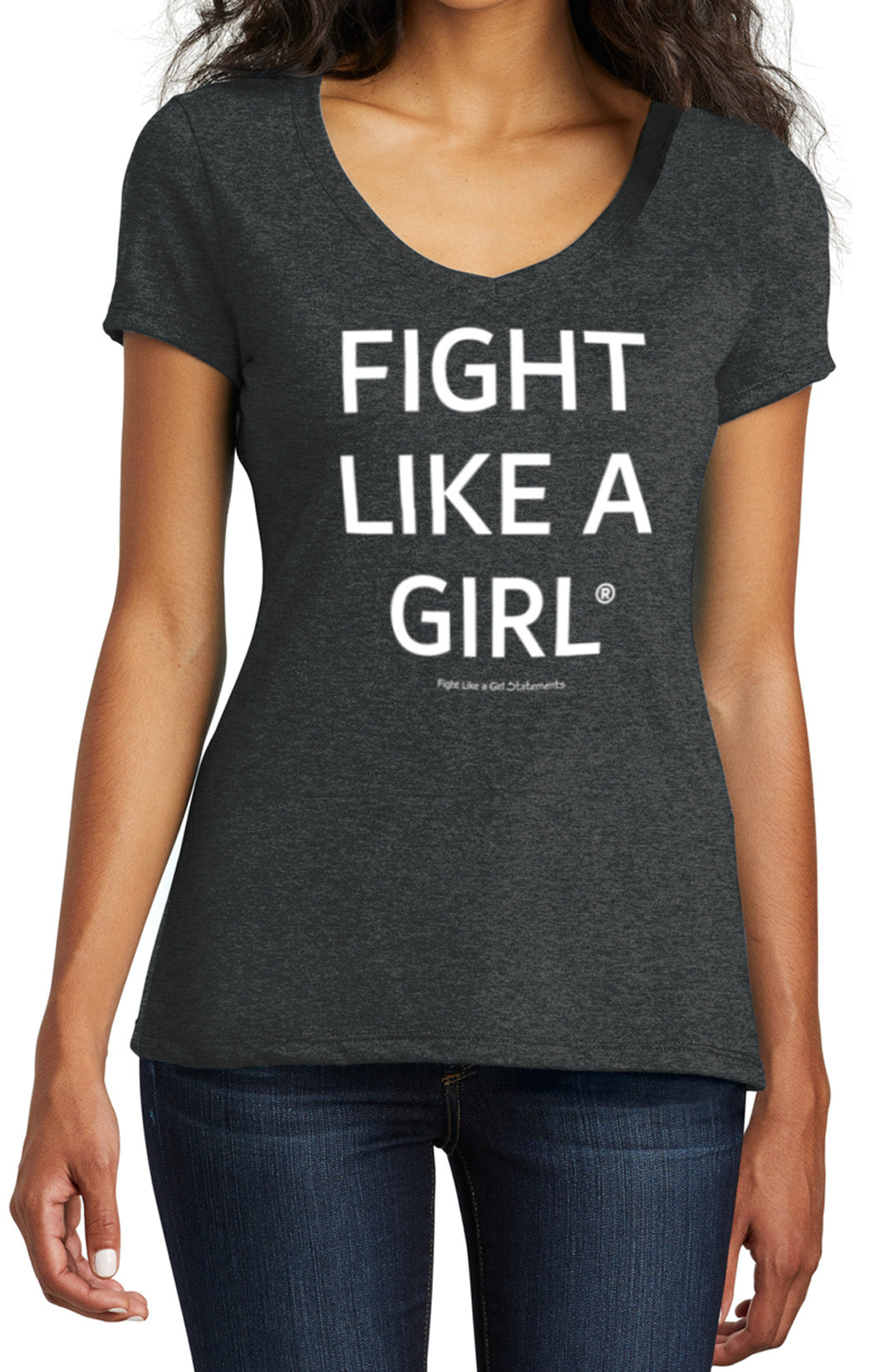 Fight Like a Girl Statements Women's Tri-Blend V-Neck T-Shirt - Black Frost