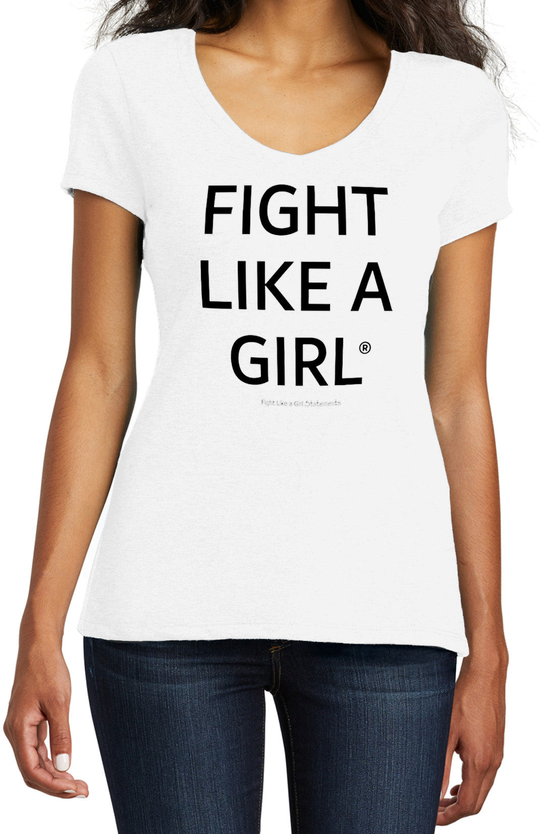 Fight Like a Girl Statements Women's Tri-Blend V-Neck T-Shirt - White