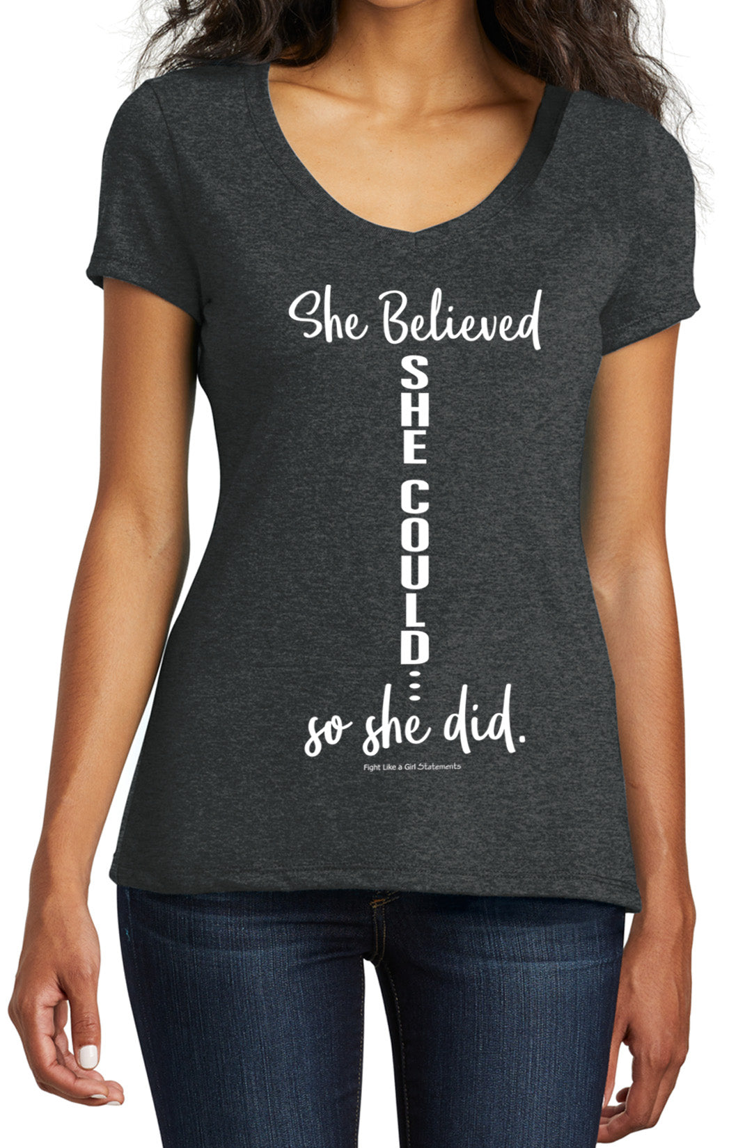 She Believed She Could Women's Tri-Blend V-Neck T-Shirt - Black Frost