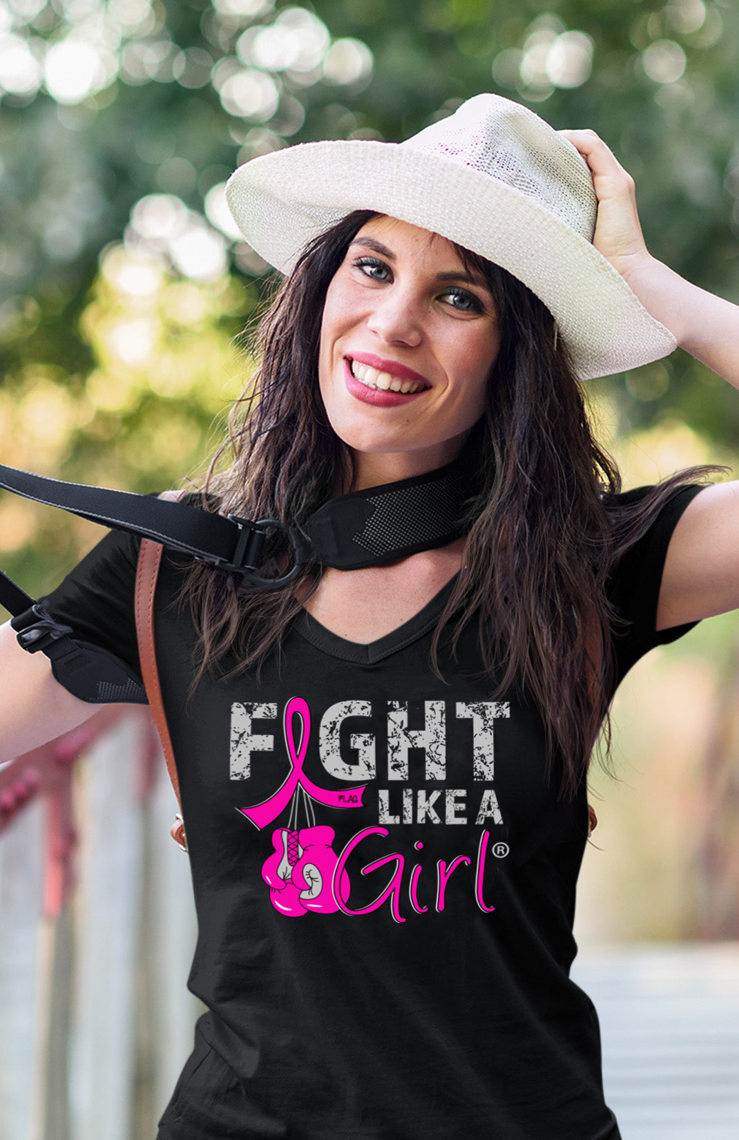 Fight Like a Girl Knockout Women's V-Neck T-Shirt - Black w/ Pink