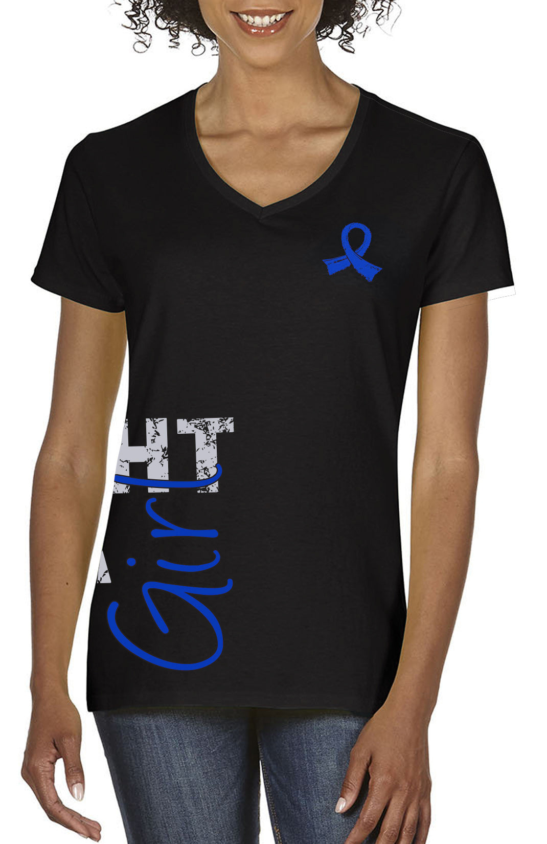 Fight Like a Girl Side Wrap Women's V-Neck T-Shirt - Black w/ Blue