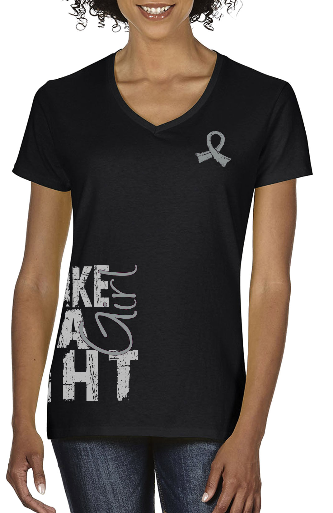 Fight Like a Girl Side Wrap v1 Women's V-Neck T-Shirt - Black w/ Grey