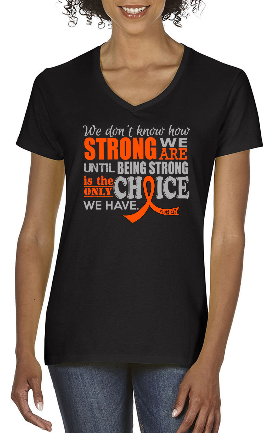 How Strong We Are Women's V-Neck T-Shirt - Black w/ Orange