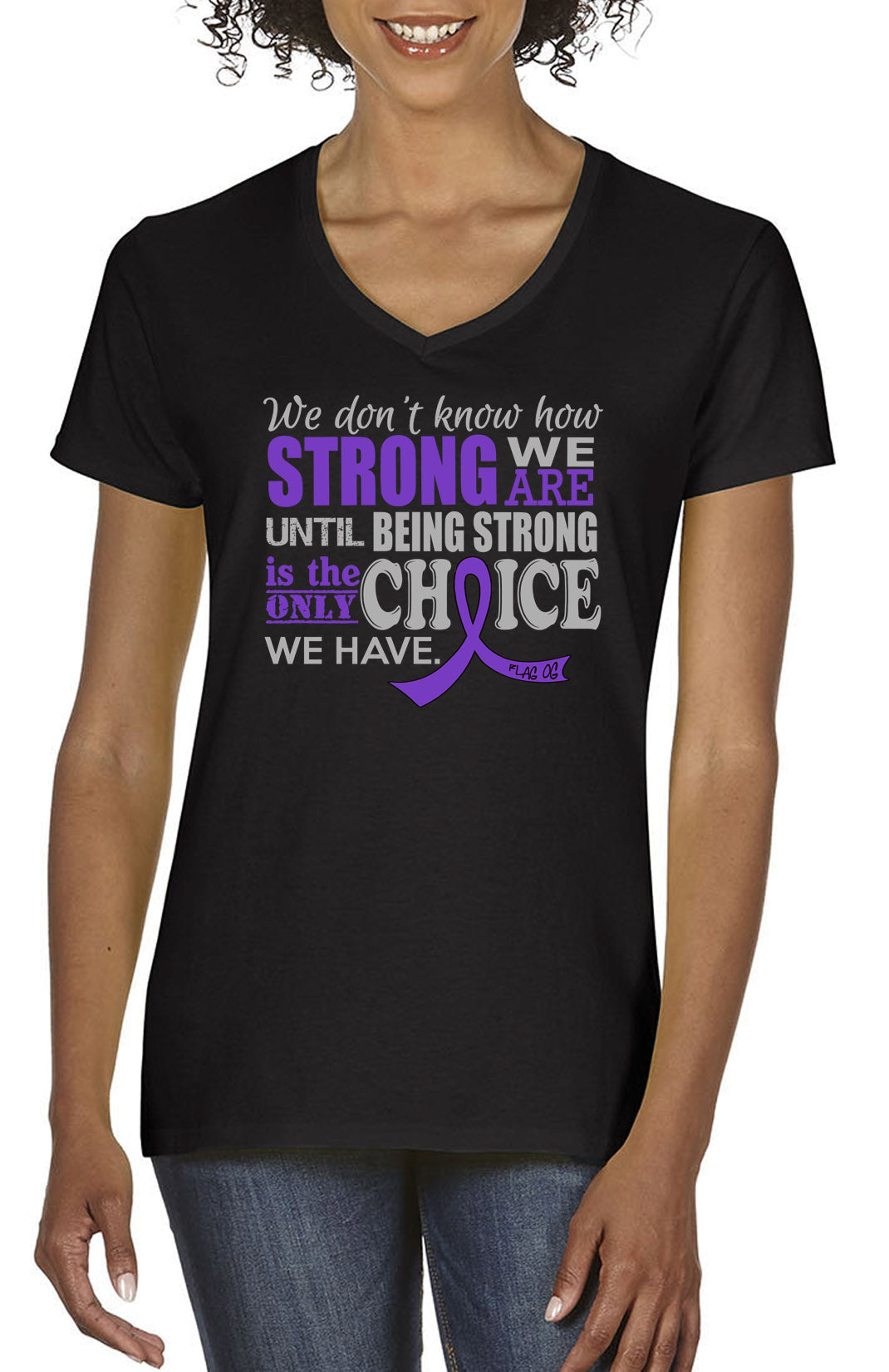 How Strong We Are Women's V-Neck T-Shirt - Black w/ Purple