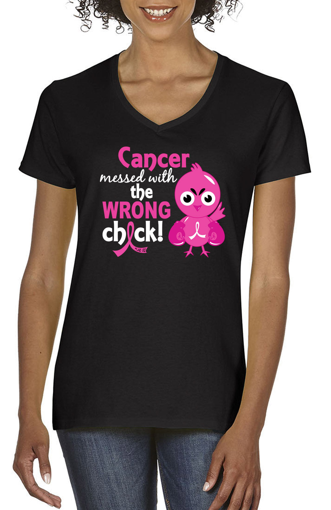 Wrong Chick Women's V-Neck T-Shirt - Black w/ Pink