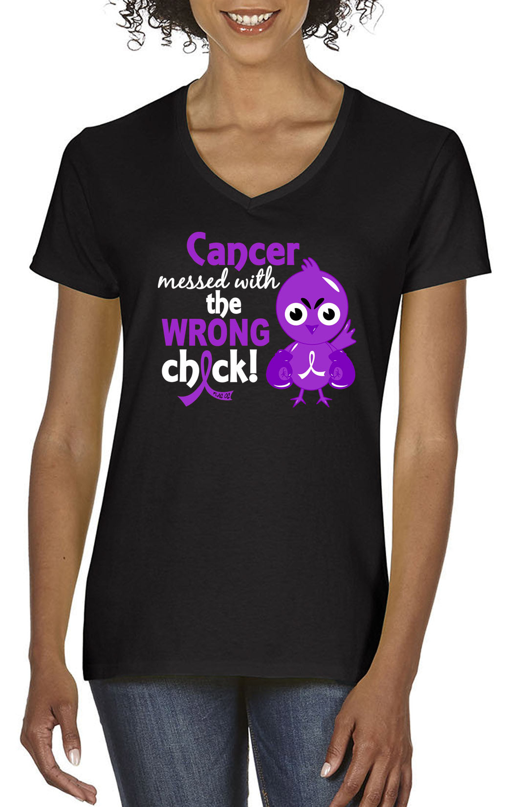 Wrong Chick Women's V-Neck T-Shirt - Black w/ Purple