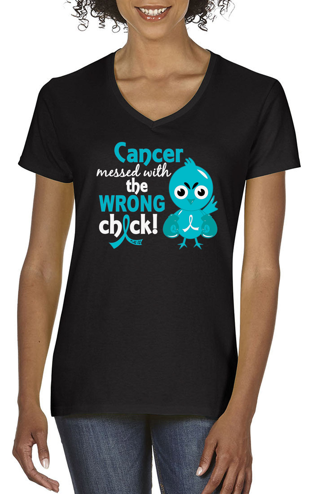 Wrong Chick Women's V-Neck T-Shirt - Black w/ Teal