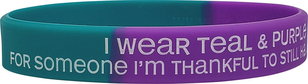 "Thankful to Still Have" Suicide Awareness Silicone Wristband - Teal & Purple Segmented