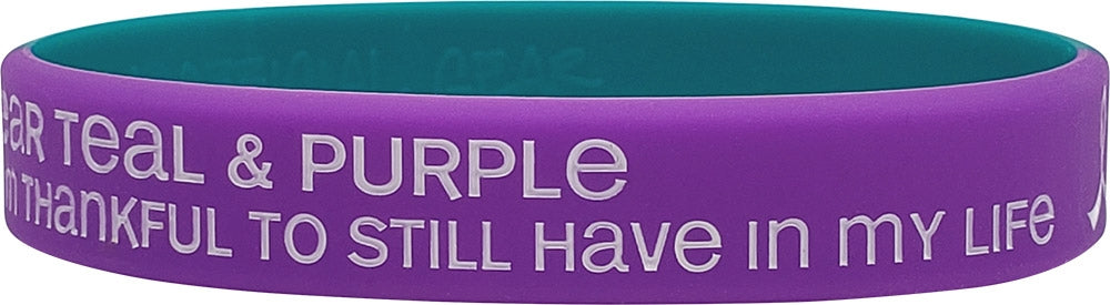 "Thankful to Still Have" Suicide Awareness Silicone Wristband - Teal & Purple Segmented