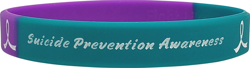 "Thankful to Still Have" Suicide Awareness Silicone Wristband - Teal & Purple Segmented