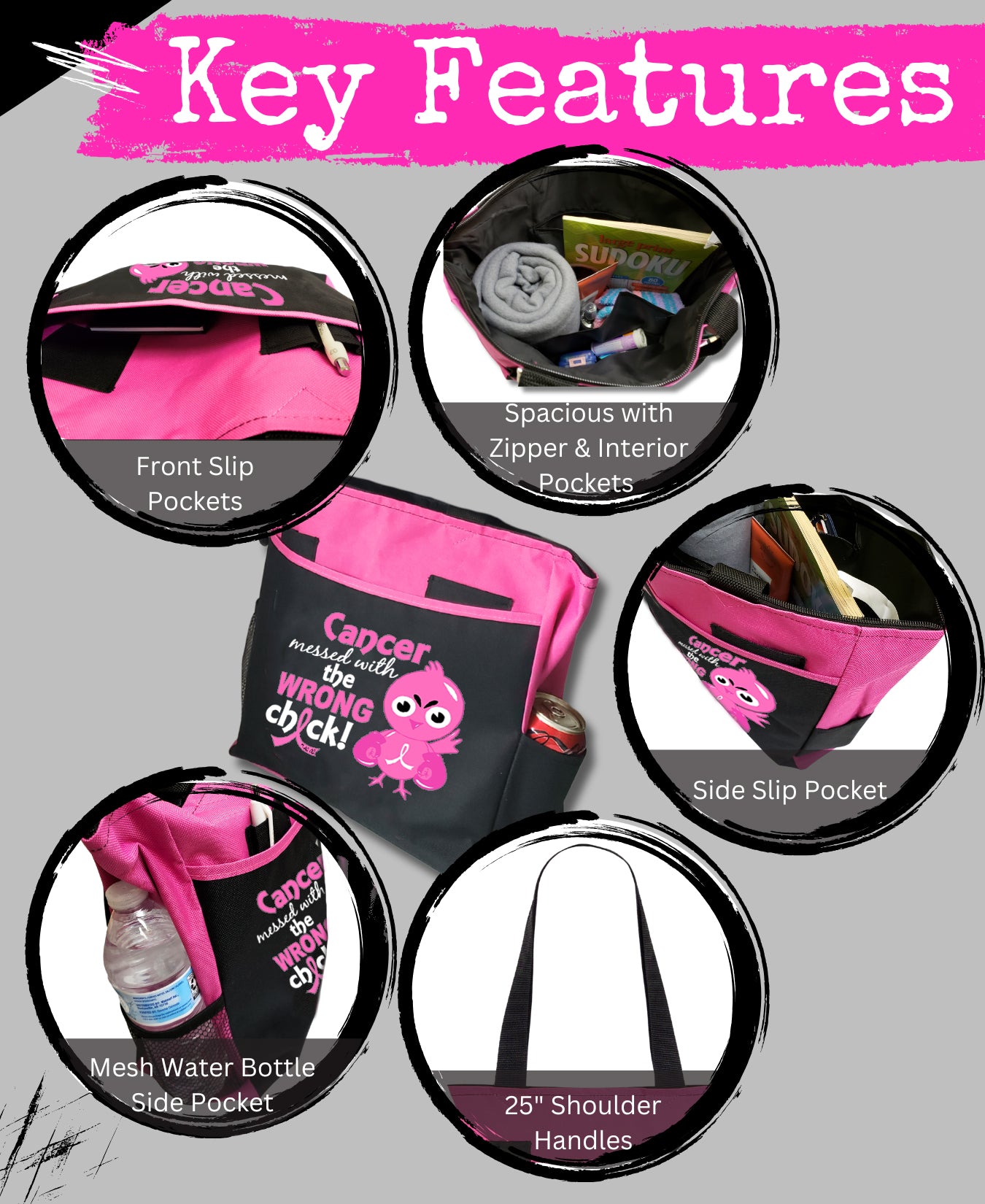 Wrong Chick Dakota Tote Bag - Black w/ Hot Pink