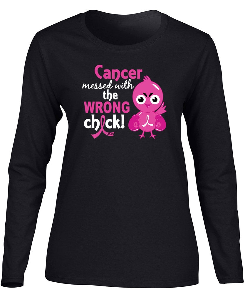 "Messed with the Wrong Chick" Ladies Long-Sleeved T-Shirt - Black w/ Pink
