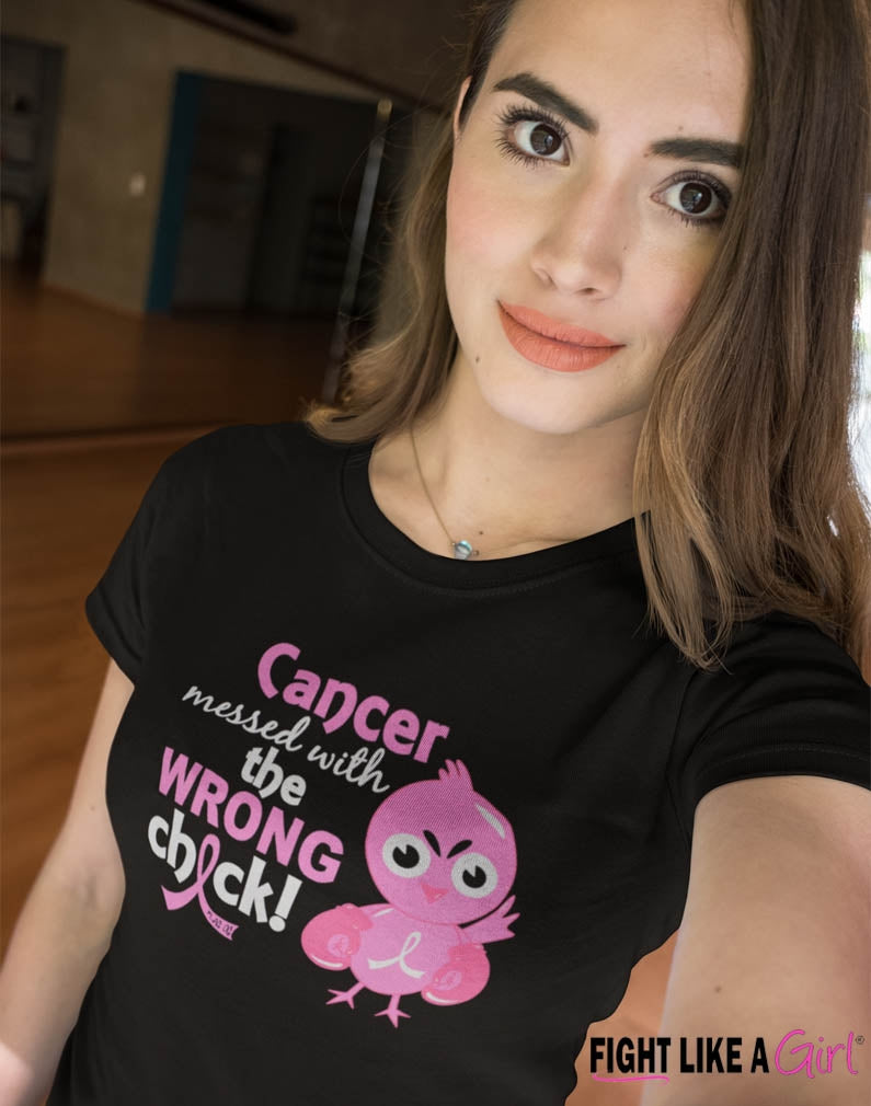 "Messed with the Wrong Chick" Ladies T-Shirt - Black w/ Pink