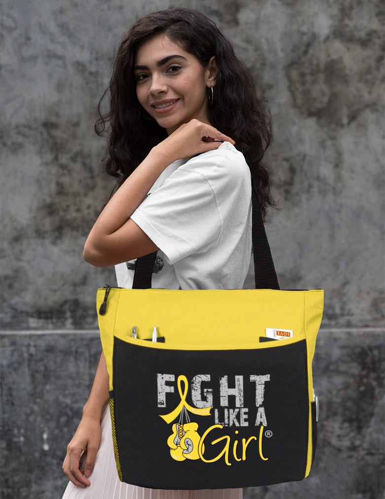 Yellow Fight Like a Girl Knockout Dakota Tote Bag - Over the Shoulder